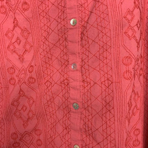 Chico's Coral Size 3 Embroidered Button Down 3/4 - Picture 3 of 6